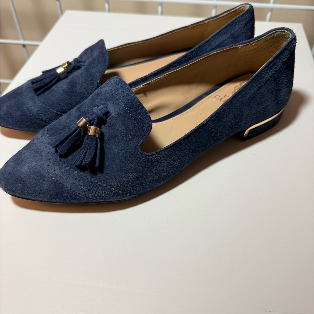 Vince Camuto Dark Blue Suede Tassel Loafers - Picture 2 of 8